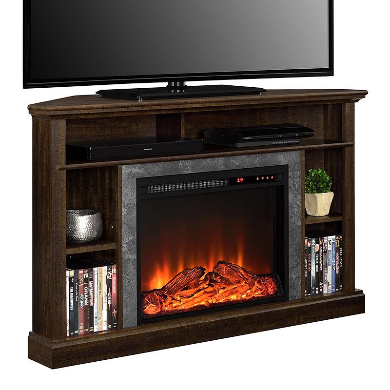 Altra Overland Electric Fireplace Corner TV Stand, Brown
