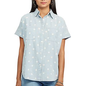 Women's Chaps Polka-Dot Chambray Shirt