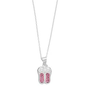 Charming Girl Kids' Sterling Silver Pink Crystal Ballet Slipper Pendant Necklace