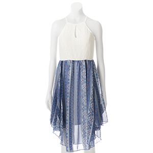 Juniors' Almost Famous Lace & Print Halter Dress
