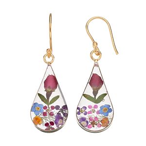 14k Gold Over Silver Pressed Flower Teardrop Earrings