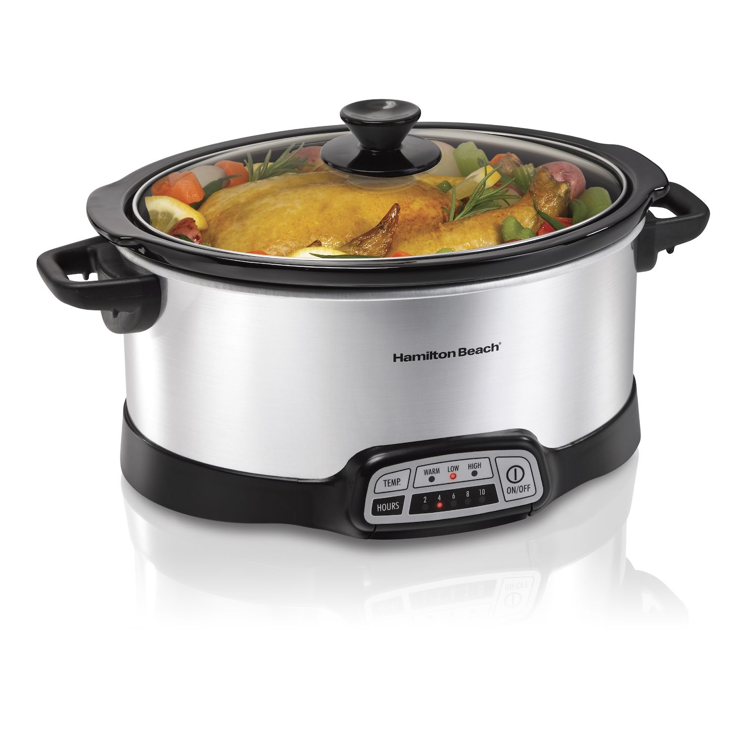  Crock-Pot 3.5 Quart Casserole Manual Slow Cooker, Charcoal &  Crockpot 8 Quart Slow Cooker with Auto Warm Setting and Cookbook, Black  Stainless Steel: Home & Kitchen