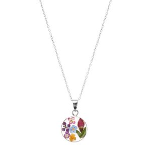 Sterling Silver Pressed Flower Circle Pendant Necklace