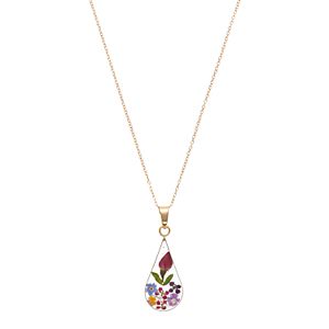 14k Gold Over Silver Pressed Flower Teardrop Pendant Necklace