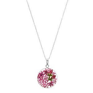 Sterling Silver Pink Pressed Flower Circle Pendant Necklace
