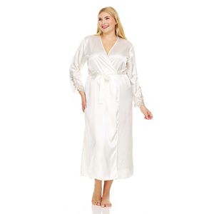 Plus Size Flora by Flora Nikrooz Lace-Trim Charmeuse Long Robe