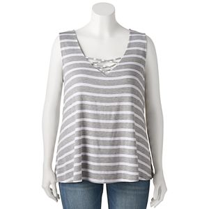 Juniors' Plus Size Living Doll Knit Cross Front Tank