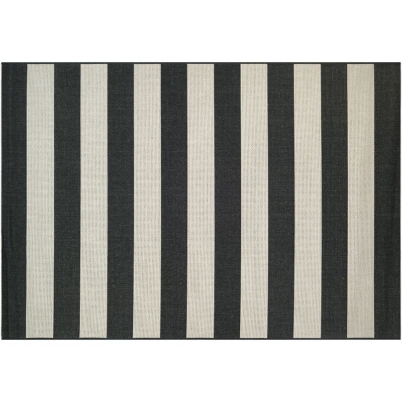Couristan Afuera Yacht Club Striped Indoor Outdoor Rug, Black, 6.5X9.5 Ft