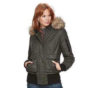 Women's Sebby Collection Faux-Fur Trim Bomber Parka