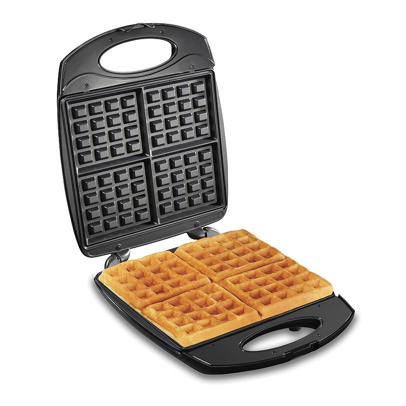 Hamilton Beach - 4-Waffle Belgian-Style Waffle Baker - Black/Stainless Steel