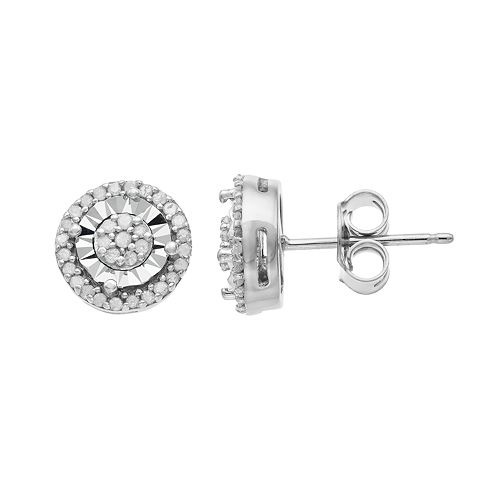 Sterling Silver 1 4 Carat T W Diamond Cluster Stud Earrings