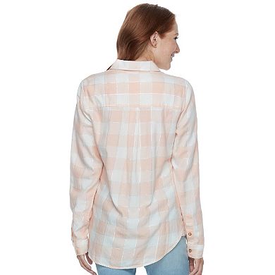 Juniors' SO® Plaid Lurex Shirt