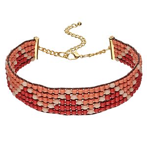 Peach Zigzag Seed Bead Choker Necklace