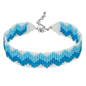 Blue Zigzag Seed Bead Choker Necklace