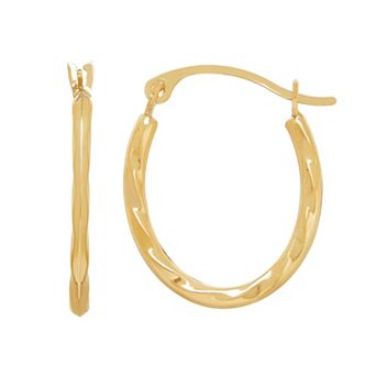 Everlasting Gold 14k Gold Wavy Oval Hoop Earrings