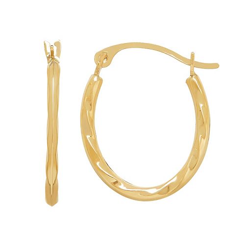 Everlasting Gold 14k Gold Wavy Oval Hoop Earrings