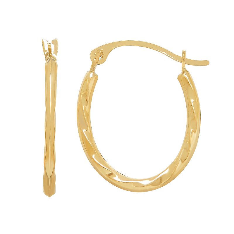 Everlasting Gold 14k Gold Wavy Oval Hoop Earrings, Womens