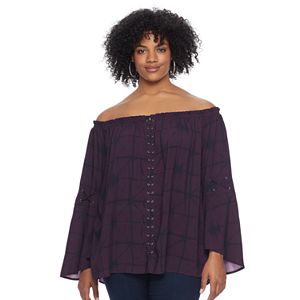 Plus Size Rock & Republic® Off-the-Shoulder Lace-Up Top