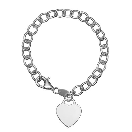 Pure 100 Sterling Silver Rolo Chain Heart Charm Bracelet