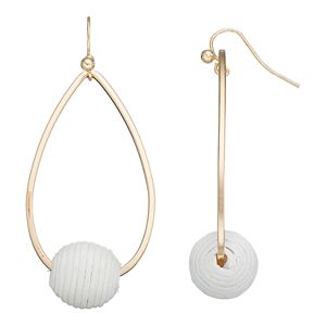 White Threaded Bead Nickel Free Teardrop Earrings