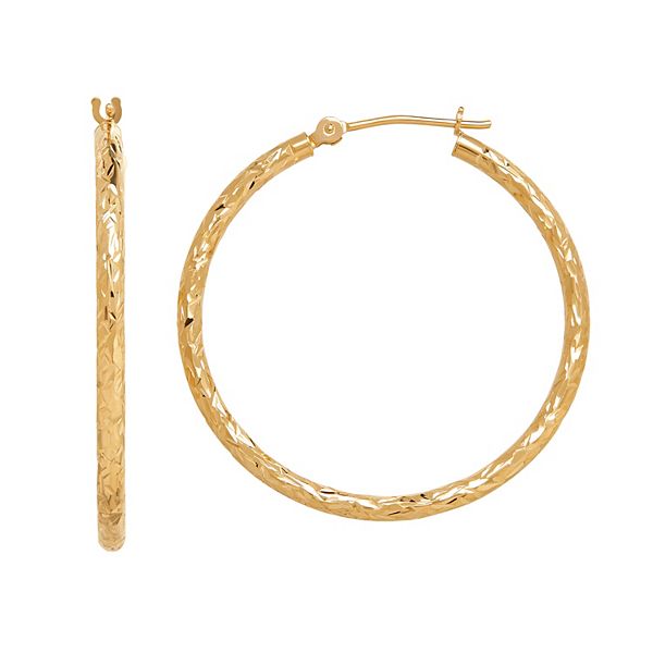 Everlasting Gold 14k Gold Textured Tube Hoop Earrings