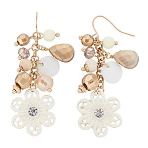 White Flower Beaded Cluster Nickel Free Drop Earrings