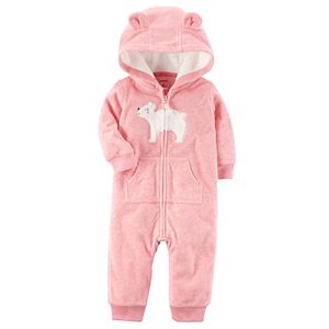 Baby Girl Carter's Bear Hooded Microfleece Coverall
