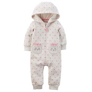 Baby Girl Carter's Hooded Polka-Dot Fleece-Lined Coverall