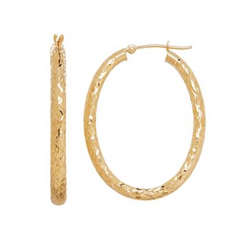 gold textured everlasting hoop 14k oval earrings