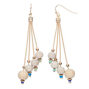 Wooden Bead Nickel Free Asymmetrical Drop Earrings