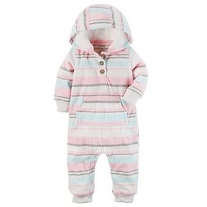 Baby Girl Carter's Fleece Hooded Striped Coverall
