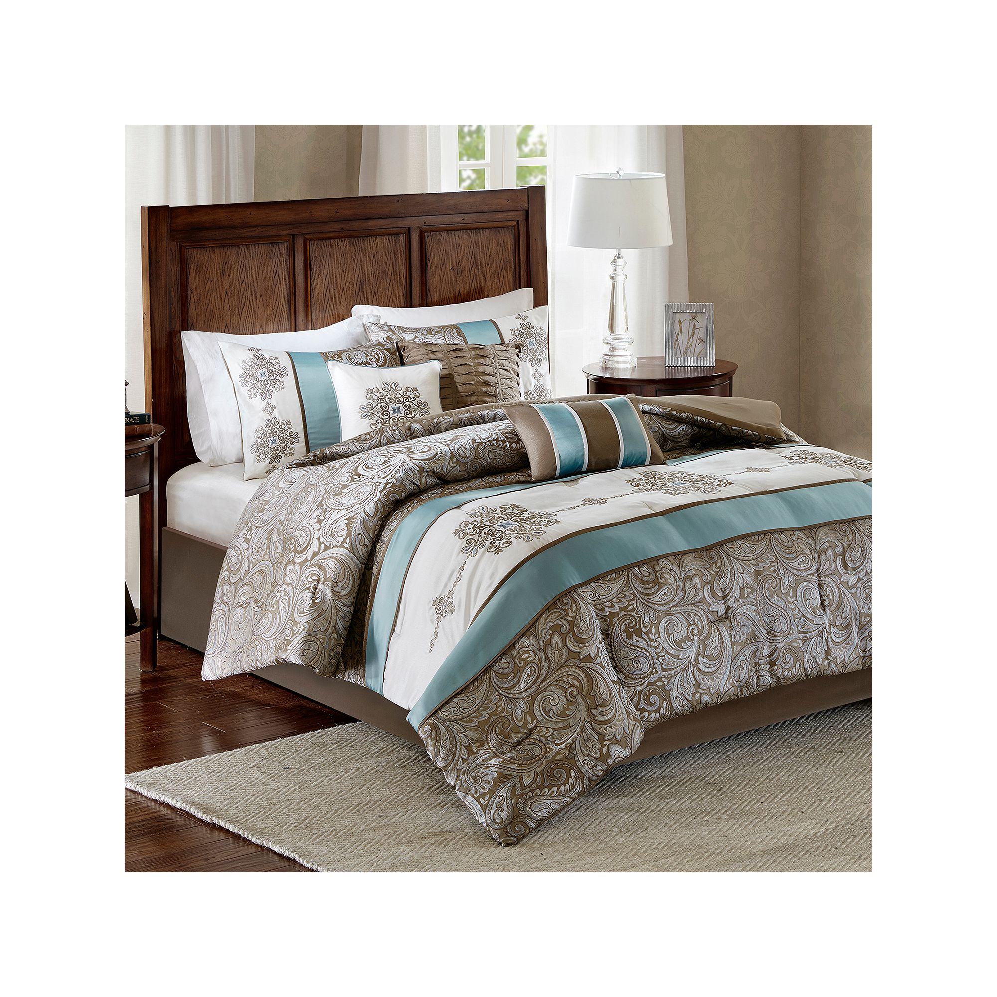 Madison Park Lorraine 7-Piece Jacquard Paisley Comforter Set with Throw Pil