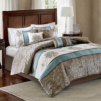 Madison Park Lorraine 7 pc Jacquard Paisley Comforter Set with Throw Pillows