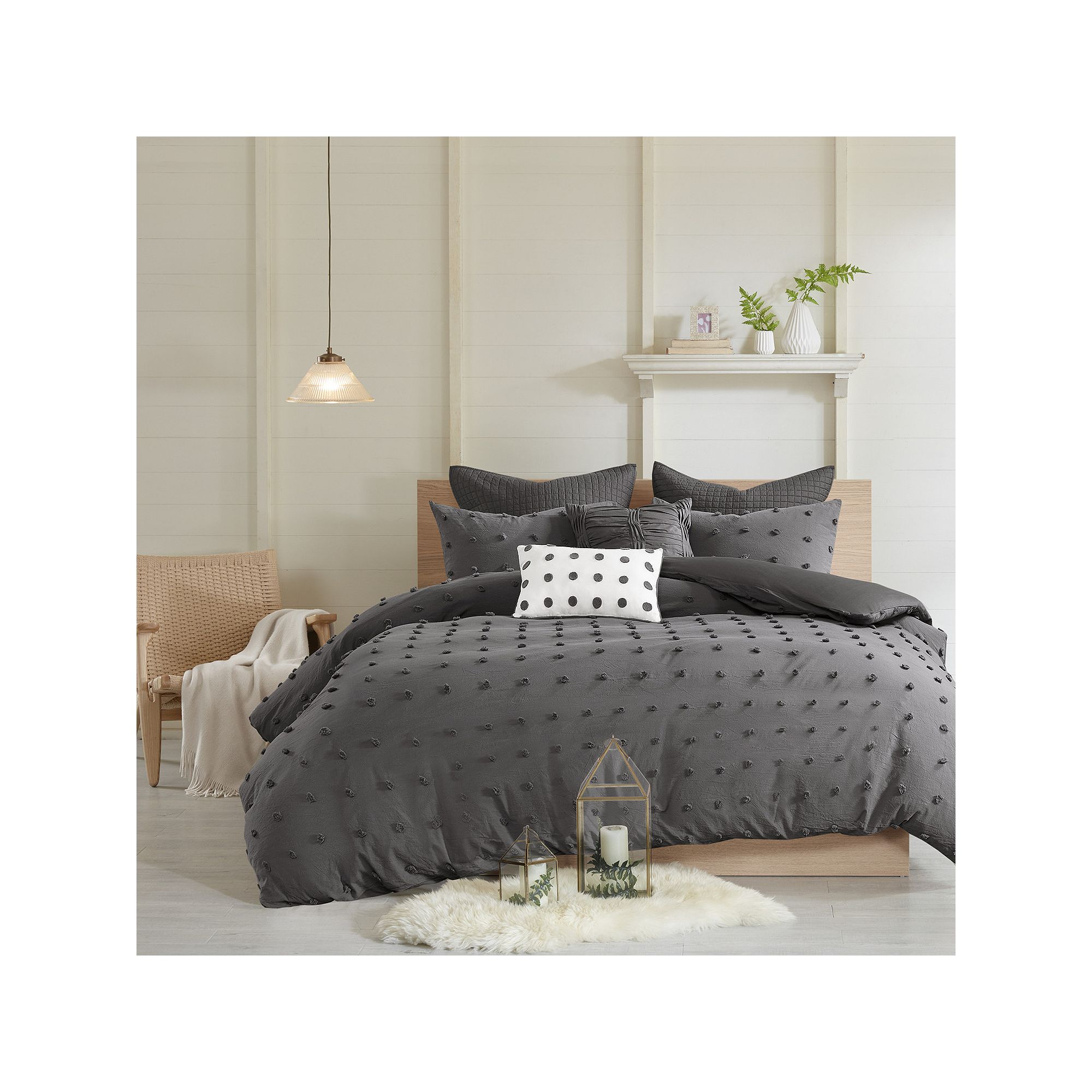 Madison Park Maize Jacquard Cotton Comforter Set with Throw Pillows, Grey