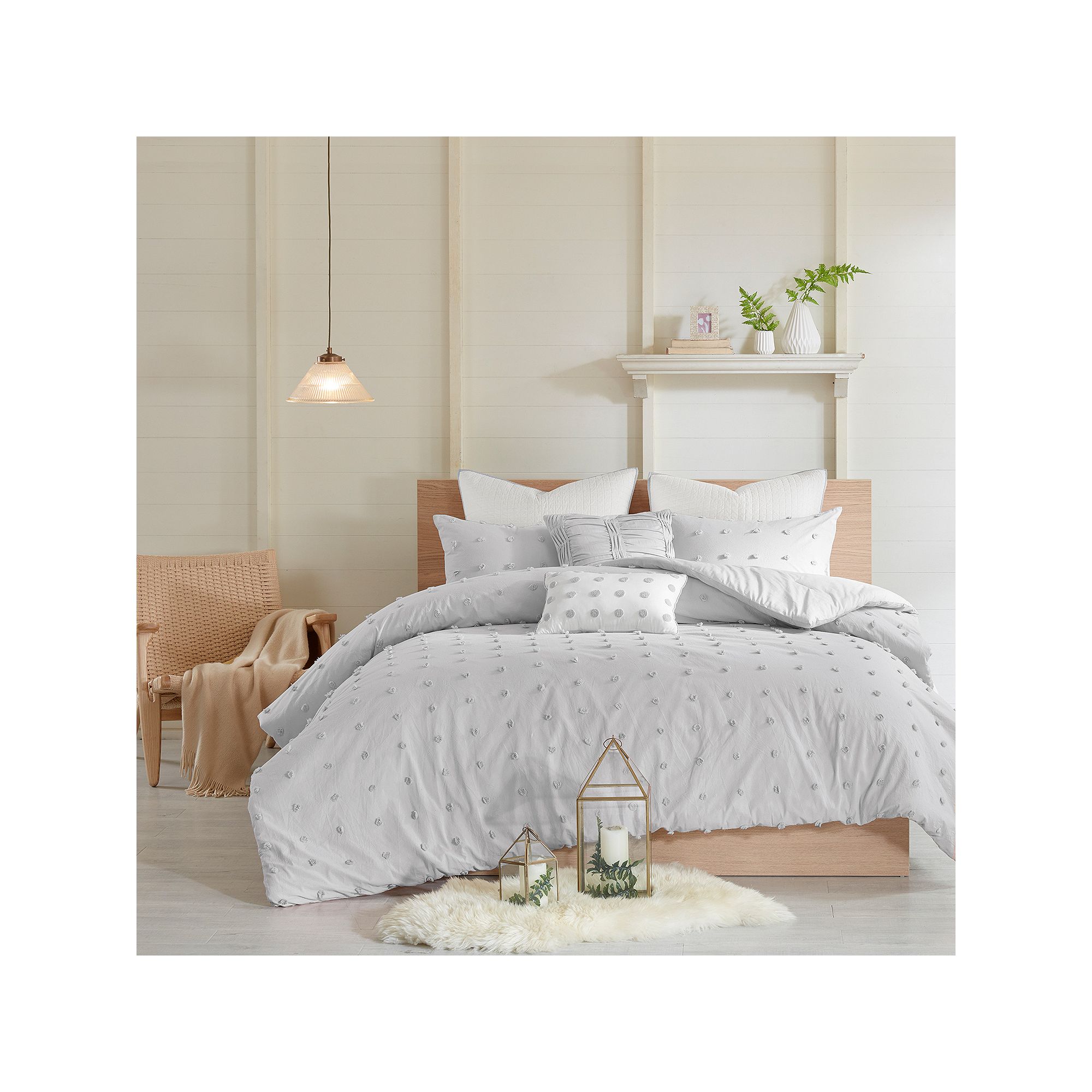 Madison Park Maize Jacquard Cotton Comforter Set with Throw Pillows, Gray