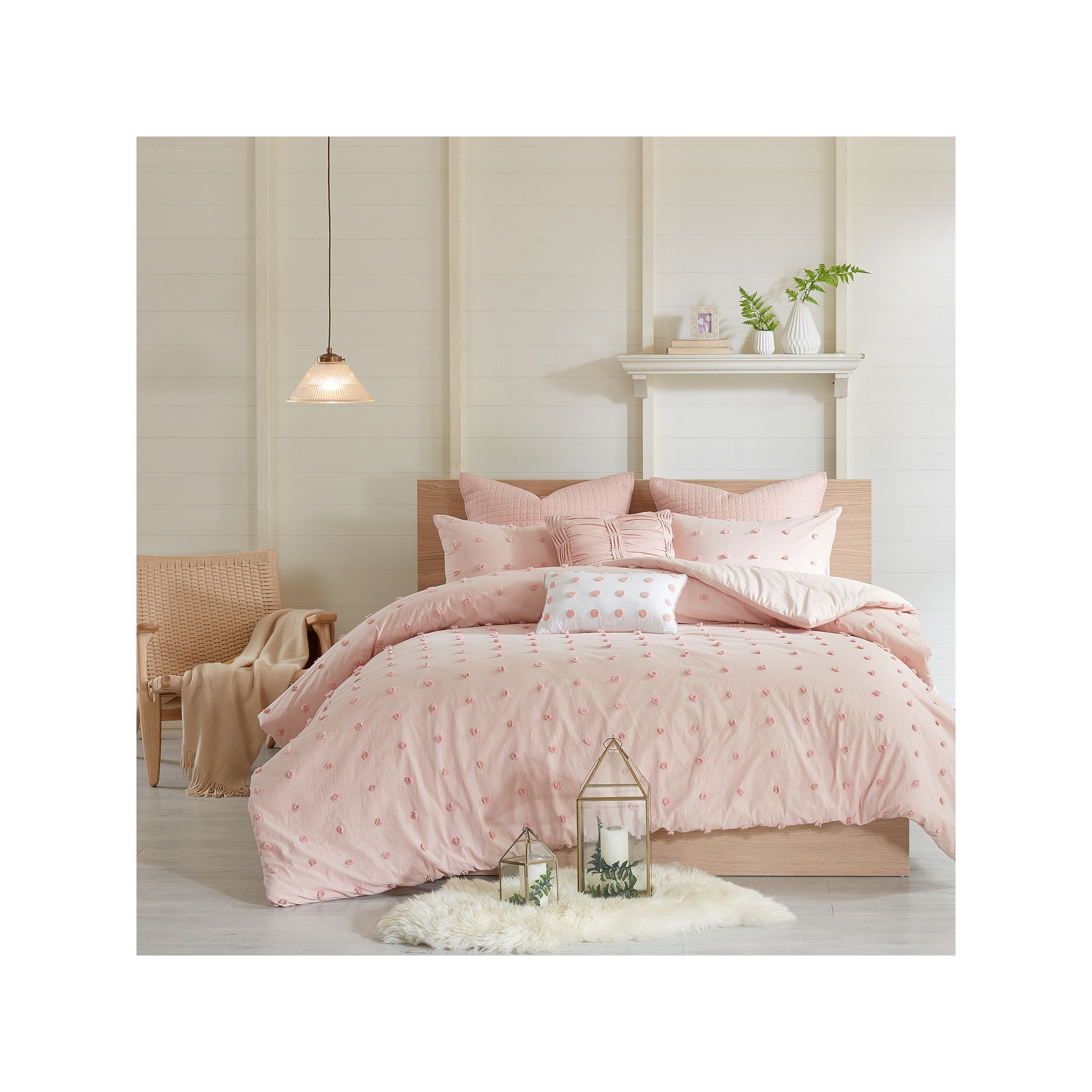 Madison Park Maize Jacquard Cotton Comforter Set with Throw Pillows, Pink