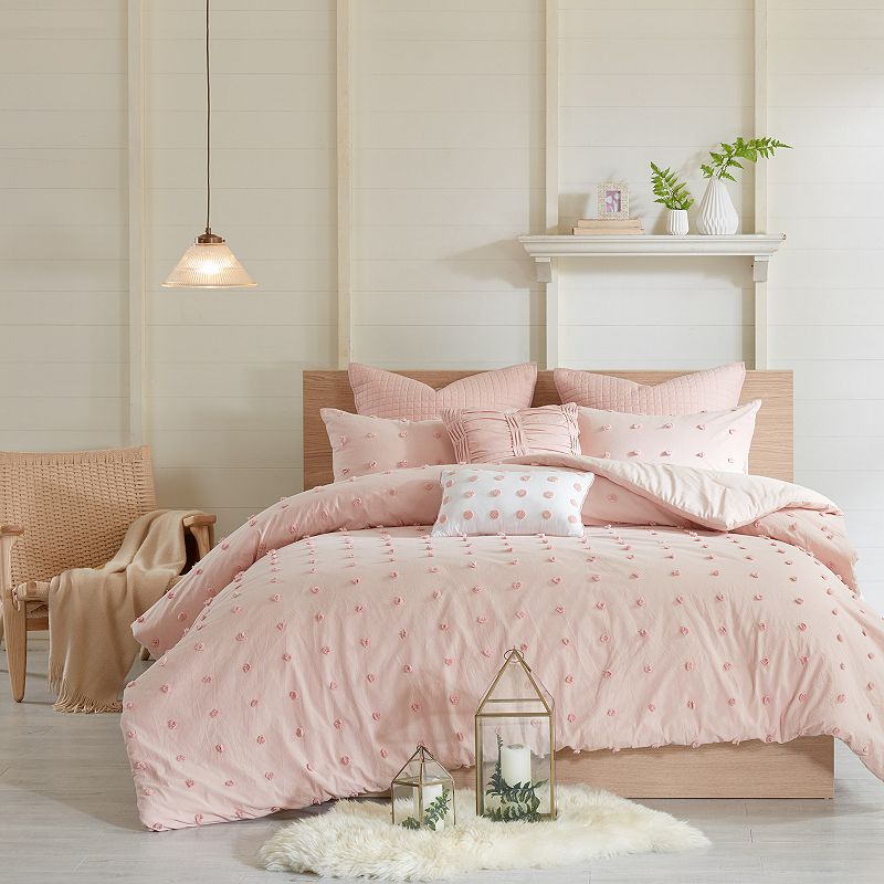 Madison Park Maize Jacquard Cotton Comforter Set with Throw Pillows, Pink, 