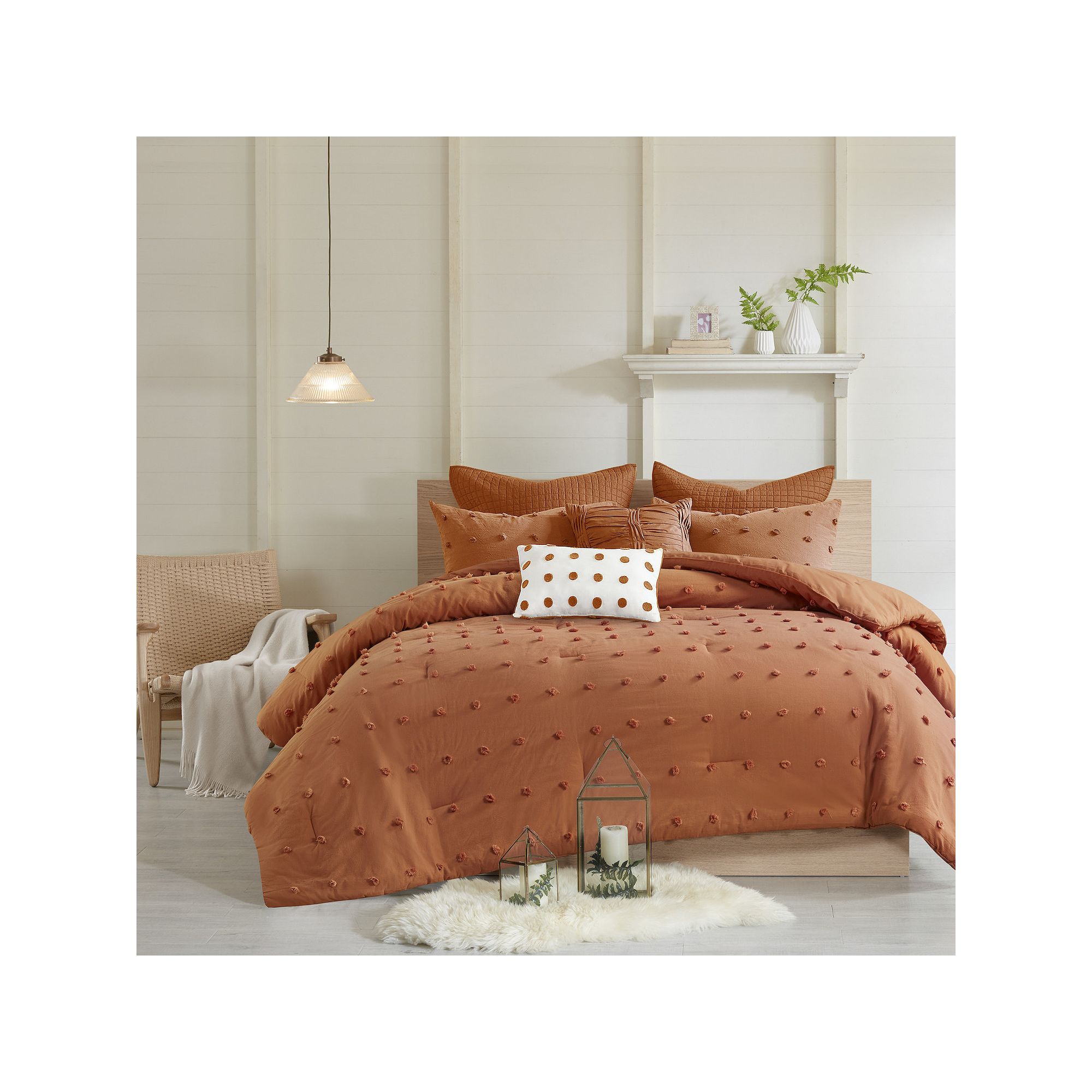 Madison Park Maize Jacquard Cotton Comforter Set with Throw Pillows, Red