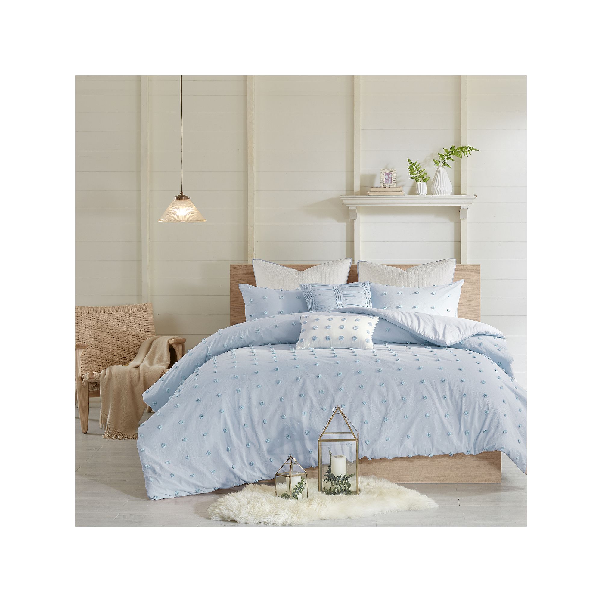 Madison Park Maize Cotton Jacquard Duvet Cover Set with Throw Pillows, Blue