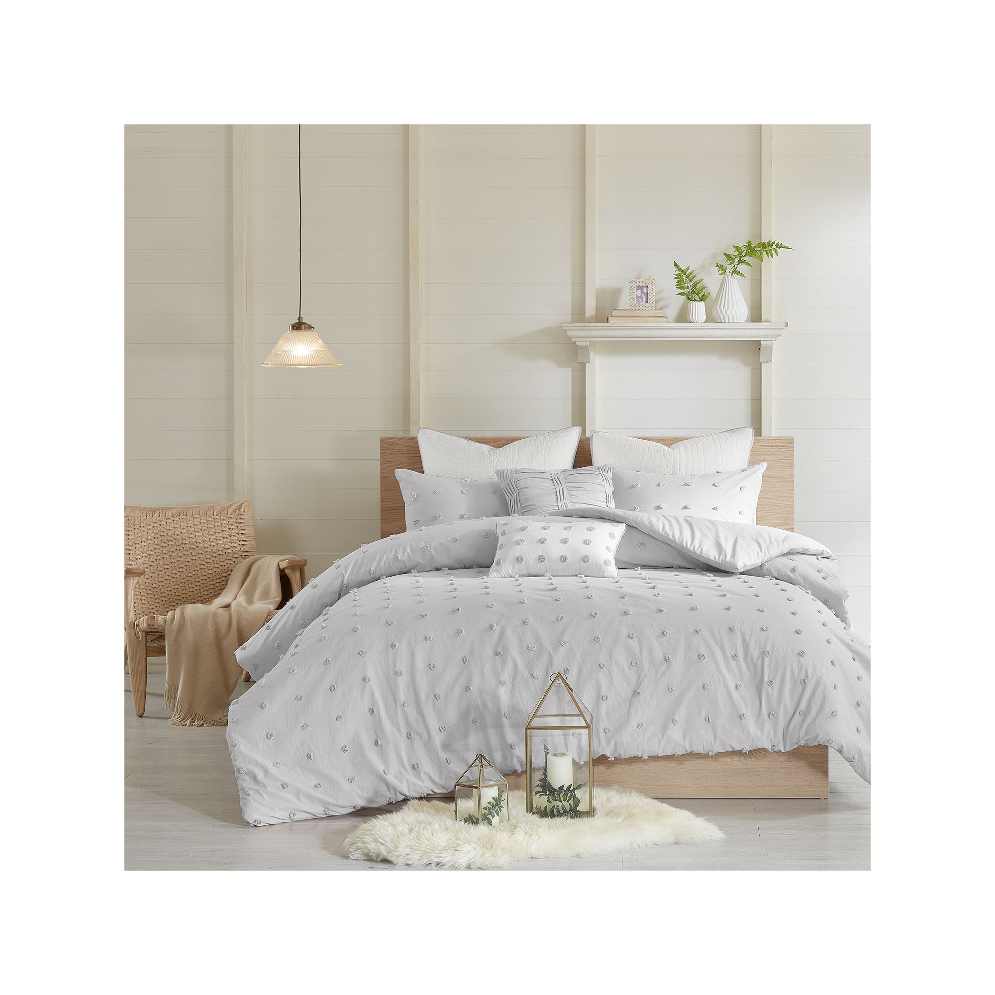 Madison Park Maize Cotton Jacquard Duvet Cover Set with Throw Pillows, Gray