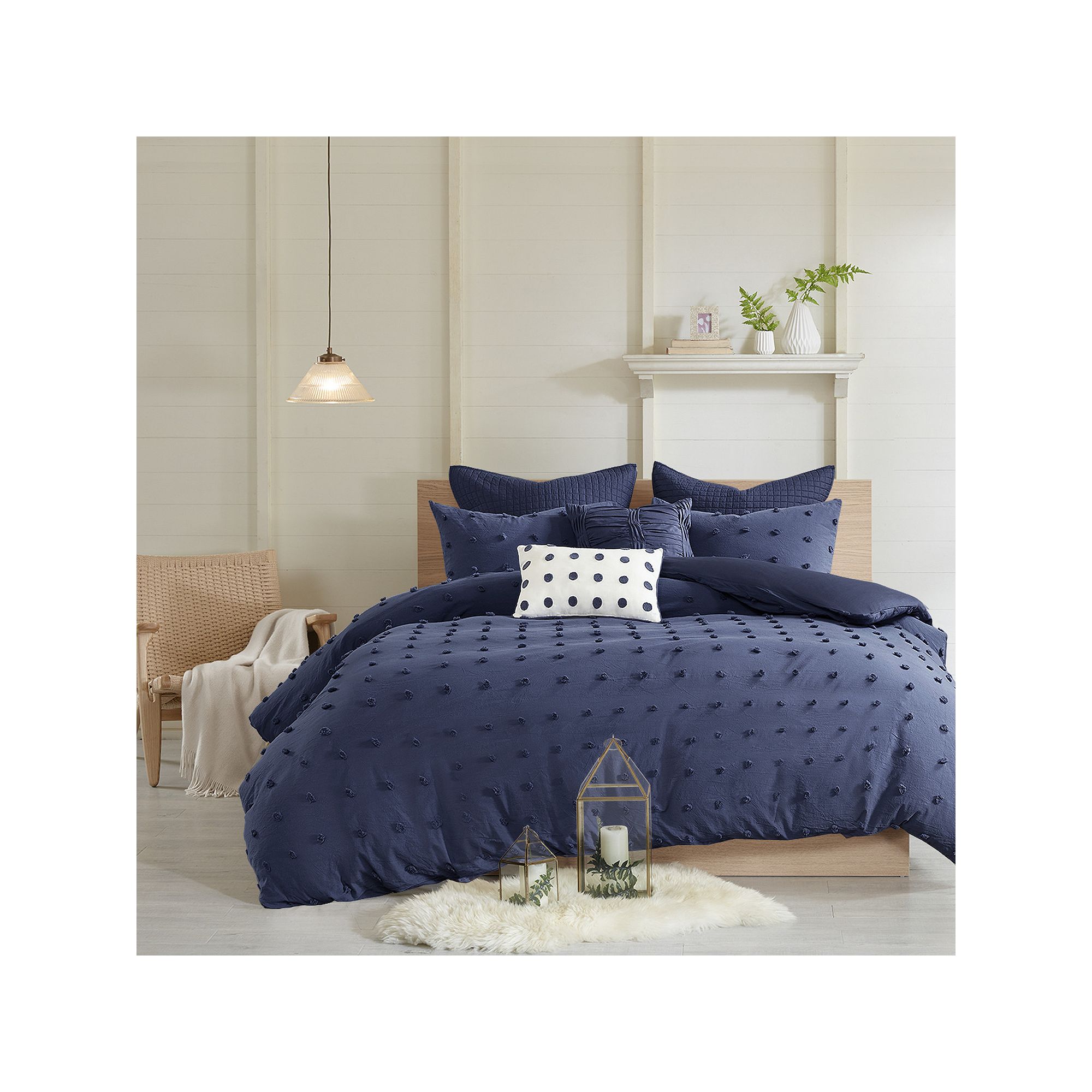 Madison Park Maize Cotton Jacquard Duvet Cover Set with Throw Pillows, Blue