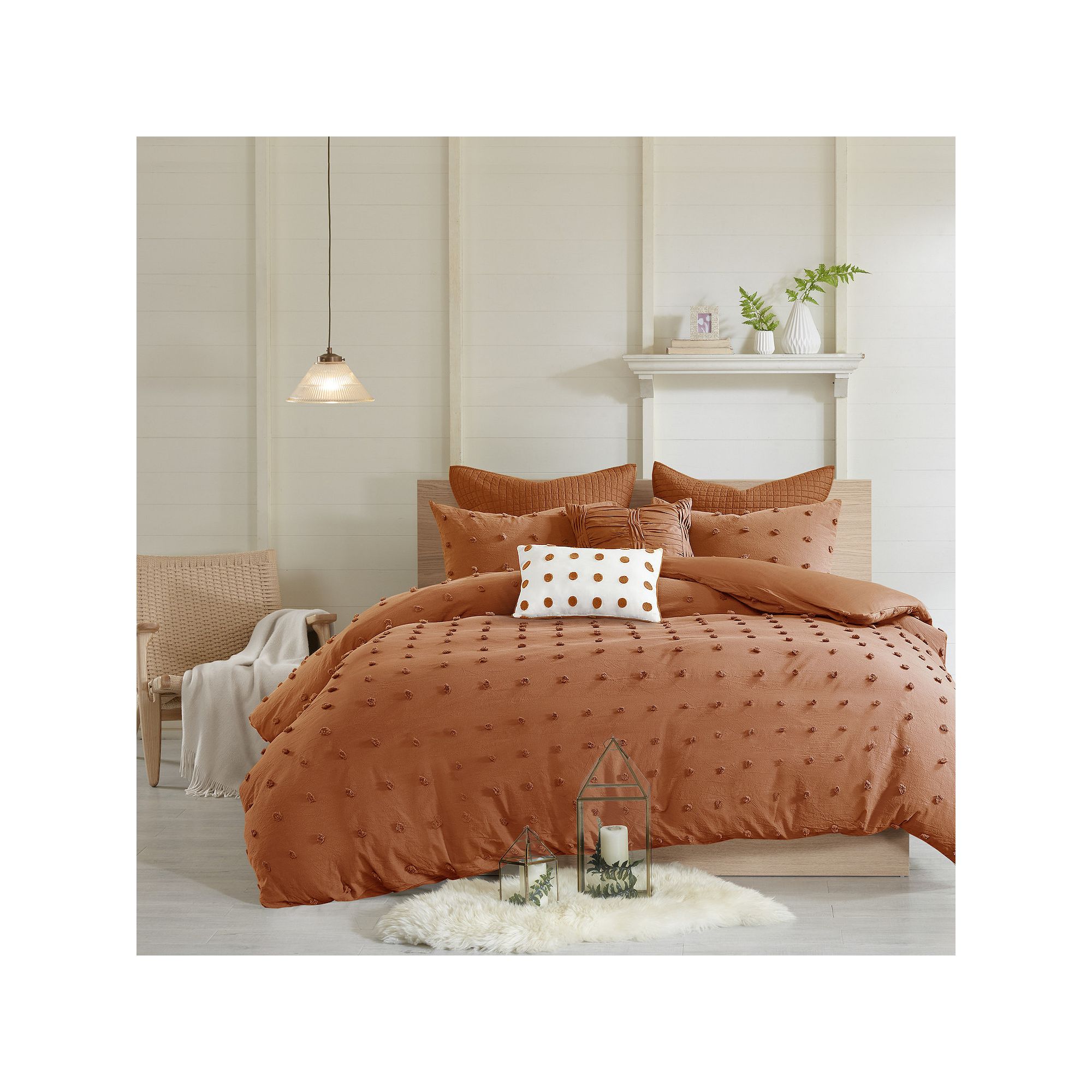 Madison Park Maize Cotton Jacquard Duvet Cover Set with Throw Pillows, Red