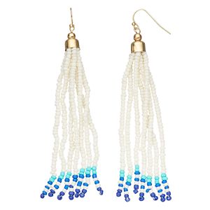 Blue Seed Bead Nickel Free Tassel Drop Earrings