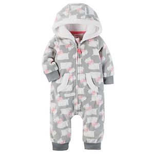 Baby Girl Carter's Dog Print Fleece Hooded Coverall