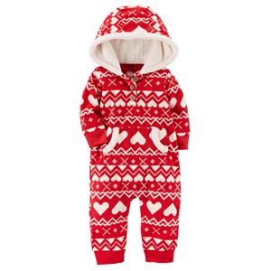Baby Girl Carter's Heart Fleece Hooded Jumpsuit