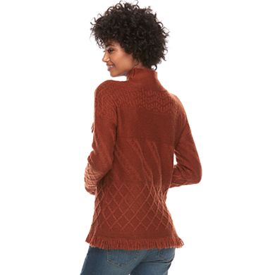 Women's Sonoma Goods For Life® Fringe Cable-Knit Mockneck Sweater
