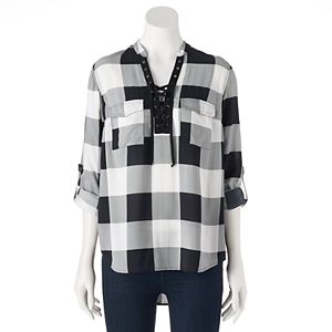 Women's Rock & Republic® Lace-Up Plaid Shirt