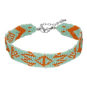 Aqua Seed Bead Tribal Choker Necklace