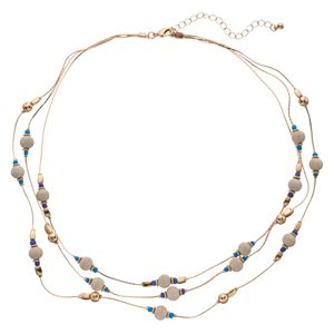 Wooden Bead Multi Strand Station Necklace