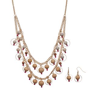 Shaky Wooden Bead Swag Necklace & Drop Earring Set